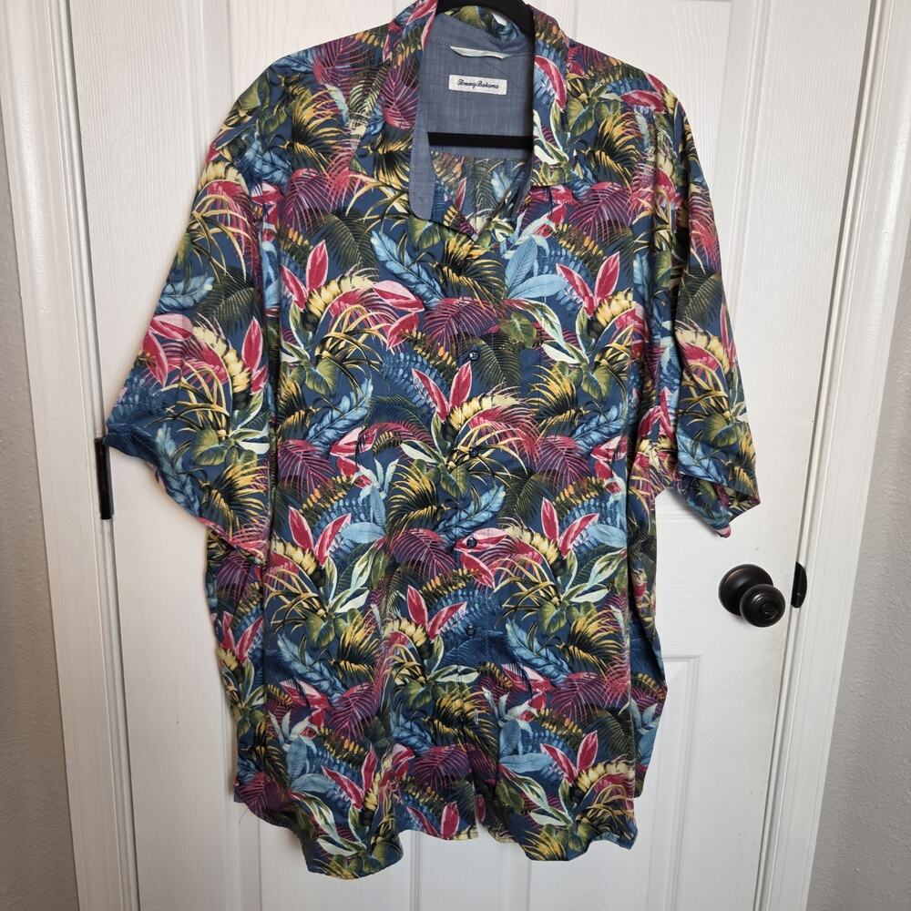 Tommy Bahama Shirt Mens 3XL Blue Floral Fuego Palms Camp Shirt Tropical Hawaiian